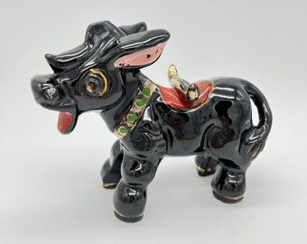 Vintage Redware Pottery Donkey Mule Japan kitsch originally a shaker holder