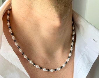 Collana Uomo COAI In Perle Naturali D'Acqua Dolce – 50 Cm, Con Rondelle Acciaio Inox, Regalo Con Garanzia - 2
