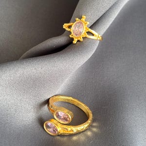 Rose Quartz Ring, Star Ring, Gold Ring Set, Stackable Rings, Pink Sapphire Ring, Garnet Ring, Dainty Ring Set, Gift for Her