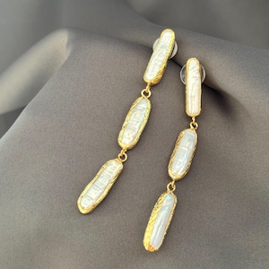 Baroque Pearl Earrings, Long Dangle Drop Earrings, Dainty Freshwater Pearl Earrings, Statement Earrings, y2k Jewelry, Gift for Her