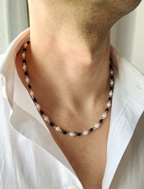 ネックレス・ペンダント EVERYDAY PEARLS WITH BLACK ONYX Mens Pearl Necklace With Black Onyx, Pearl Necklace Men