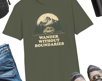 Camiseta Wander Without Boundaries Van Life / Camiseta gráfica minimalista para viajes por carretera, regalo para nómadas, viajeros y amantes de las actividades al aire libre, furgoneta de acampada