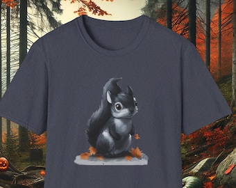 Cute Black Squirrel T-Shirt - Fall Animal Graphic Tee - Woodland Wildlife Shirt - Cozy Autumn Apparel - Nature Lover's Gift