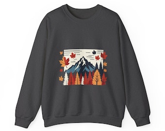 Cozy Mountain Fall Forest Sweatshirt - Unisex Warm Pullover with Nature Print - Perfect Autumn and Winter Sweater, Outdoor Adventure Apparel