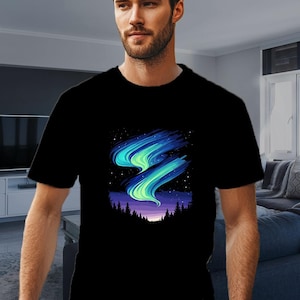 Northern Lights T-Shirt Aurora Borealis Minimalistic Top for Stargazers and Outdoor Enthusiasts, Casual Nature Graphic Tee Gift