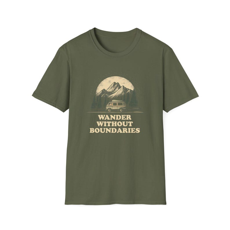 Wander Without Boundaries Van Life T-Shirt | Minimalist Road Trip Graphic Tee Gift for Nomads, Travelers, and Outdoor Lovers, Camping Van image 5