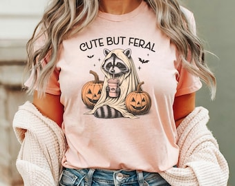 Cute But Feral Racoon Halloween Sweatshirt - Raccoon T-shirt For Fall Lovers Shirt for Spooky Season Sweater For Autumn Trash Panda Critter