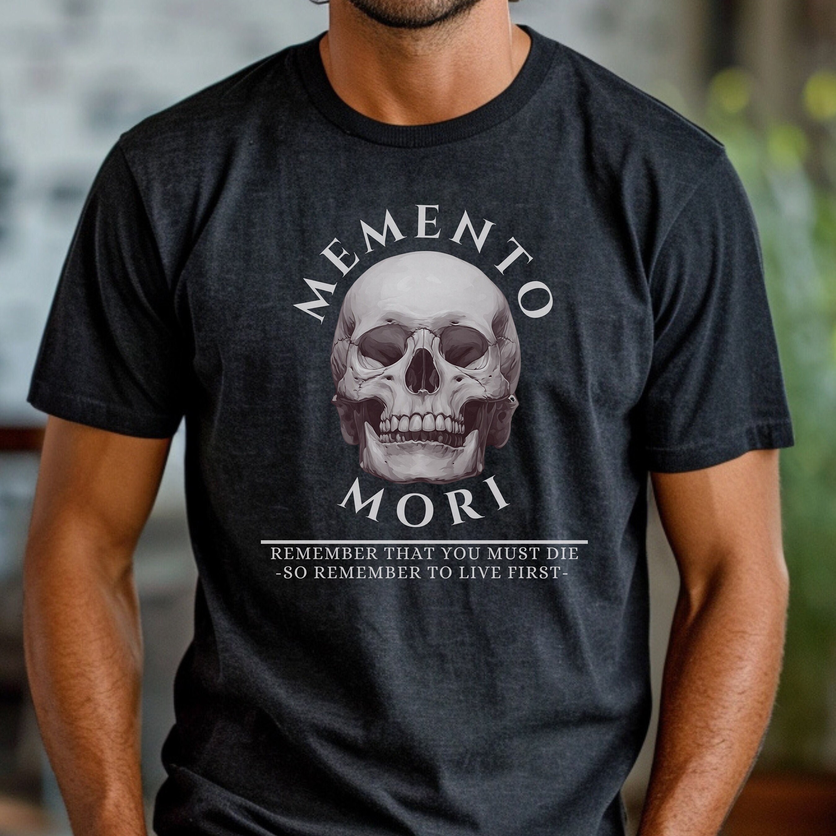 Memento Mori Skull T-Shirt, Remember to Live Shirt, Skull Top, Halloween Tshirt, Disney Haunted Mansion Shirt for Dad, MNSSHP, Not So Scary