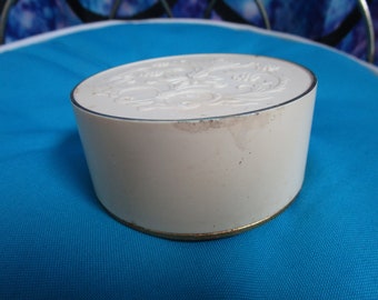 Vintage Avon Round Talc Power Container  Hard Plastic Lid with floral design on it