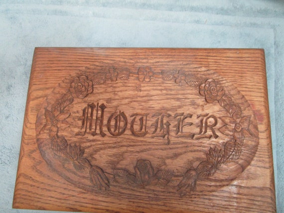 1992 Oak Wood Large MOTHER engraved Jewelry Box - image 2