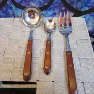 Mid Century Beautiful Set of Serving Utensils Ladle, Meat Fork, Small Serving Spoon