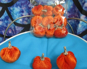 Vintage Lot of 12 Small Soft Cloth Pumpkins with Wood Stems to decorate with