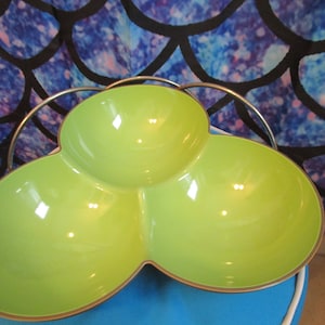 Vintage Mid Century Divided Bowl 3 Spaces Green and Brown