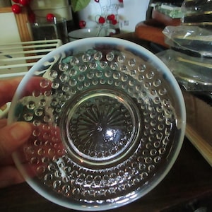 Mid Century Anchor Hocking Moonstone Hobnail Opalescent Clear White Saucer Plate