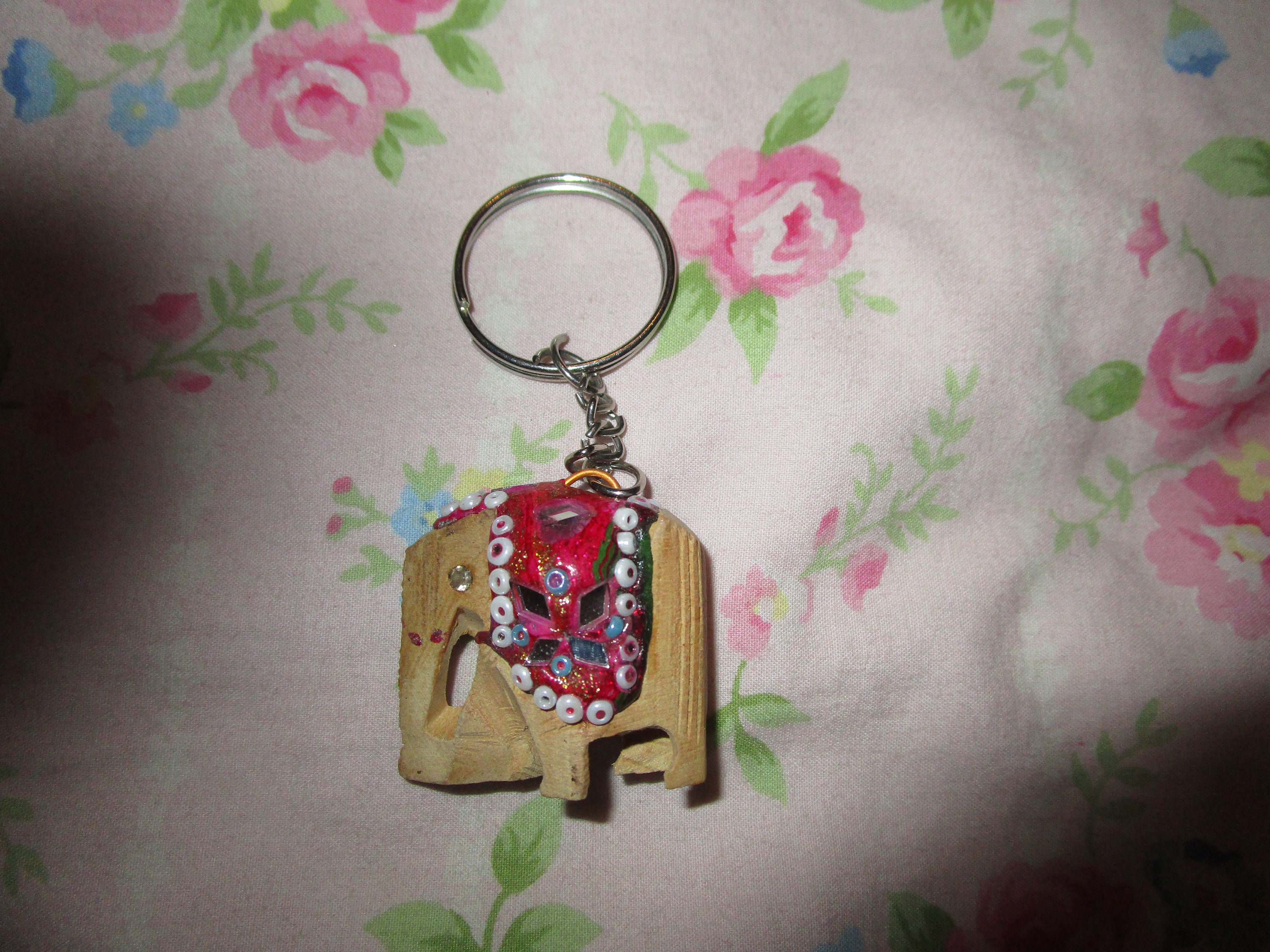 Vintage Wooden Hand Carved Elephant Key Ring