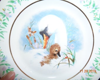 1975 Avon Gentle Moments Plate by Enoch Wedgwood England Mama and Baby Swan