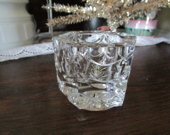 Vintage Heavy Cut Glass Candle Holder Swags around the glass