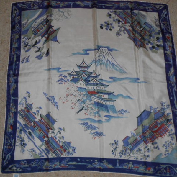 Vintage Beautiful 100% Silk Scarf with Oriental Theme