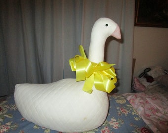 Vintage XLG Stuffed Goose/Duck Plush with a yellow bow for Easter Decoration