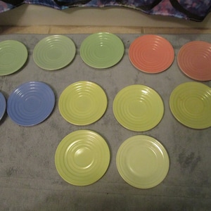 Mid Century Set of 12 Pastel Color Small Saucers Plates