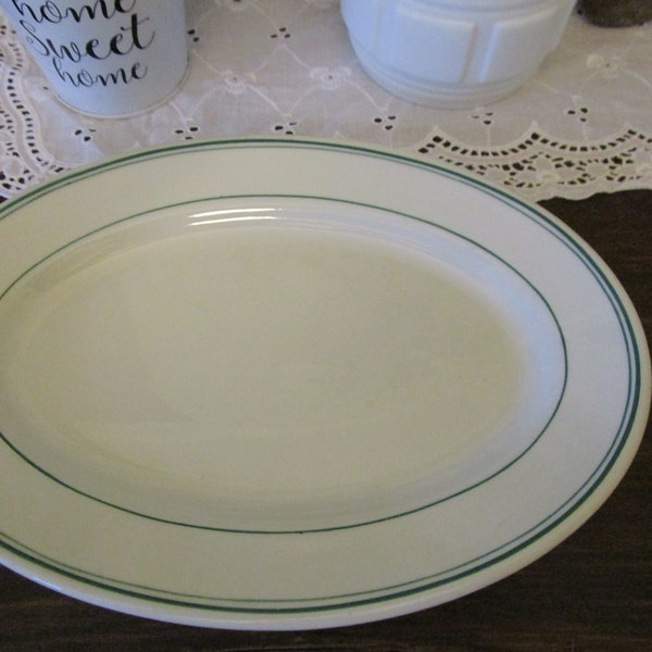 Mid Century Shenango China New Castle, PA Platter White with Green Stripes