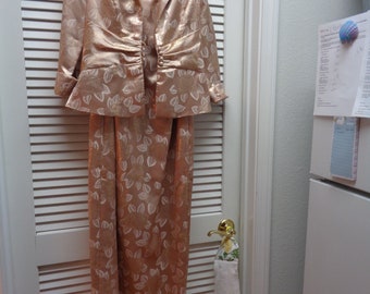 Vintage Beautiful Sz 4P Gold Sleeveless Long Dress and Jacket