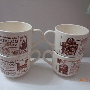 Mid Century Stackable 4 Porcelain Sears Coffee Tea Cups