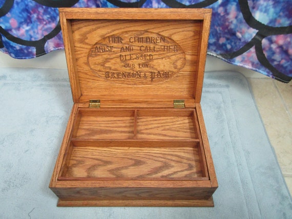 1992 Oak Wood Large MOTHER engraved Jewelry Box - image 3