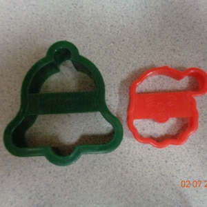 Vintage set of 2 Christmas Cookie Cutters Santa and Bell