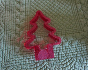 Vintage Red Clear Plastic or Resin Christmas Tree Cookie Cutter