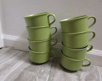 Mid Century Set of 8 Avocado Green Coffee Tea Cups Lenox Ware Made of Lenotex