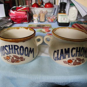 Vintage Ceramic Set of 2 Soup Bowls Mushroom and Clam Chowder Made in Japan