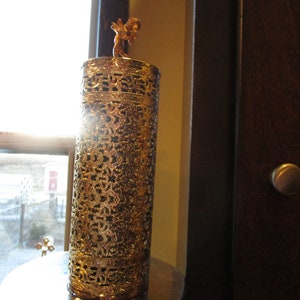 Vintage Gold Filigree Metal Hair Spray Cover Container