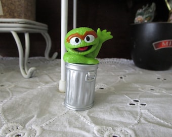 Vintage Oscar the Grouch in Trash Can Sesame Street Toy Figure