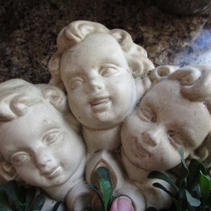 Vintage  1962 Shabby Chic looking 3 Angels Wall Decoration Planter