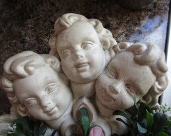 Vintage  1962 Shabby Chic looking 3 Angels Wall Decoration Planter