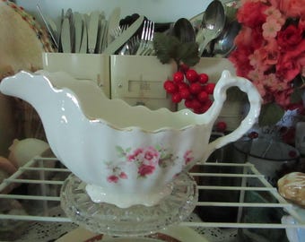 Vintage Shabby Chic Look With Small Roses Porcelain Gravy Boat
