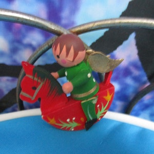 Vintage Wooden Christmas Ornament Boy Angel on a rocking horse