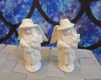 Vintage Lot of 2 Girl Angels holding a doll Christmas Ornament and figurine