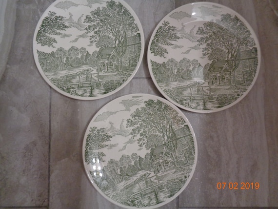 Taylor Ironstone Green Span Plates Set Of 3