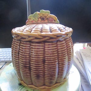 Vintage Tillso Japan Ceramic Basket Weave Grease Drippings Jar image 3