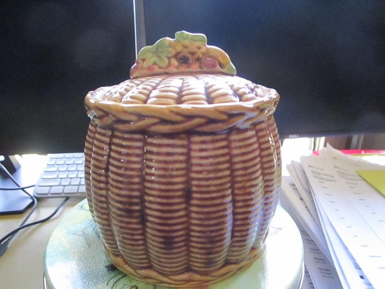 Vintage Tillso Japan Ceramic Basket Weave Grease Drippings Jar image 3