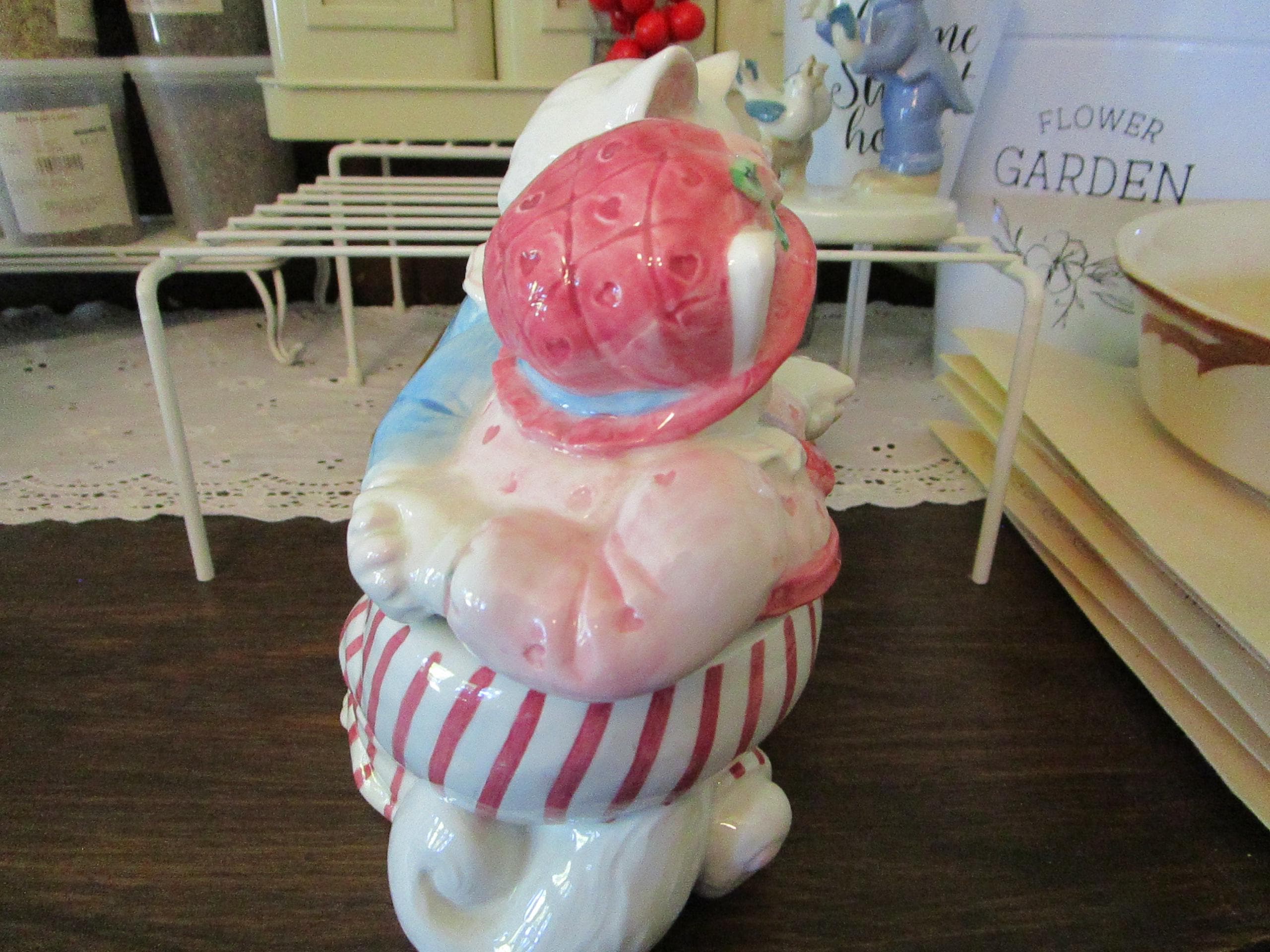 1992 Fitz and Floyd 2 Cats Holding Paws Jar Biscuit Candy or Small