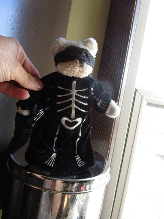 Vintage White Teddy Bear in Skeleton Halloween Outfit Plush  display picture 1