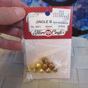 Vintage Never Used pkg of 9 pcs Jingle Bells 10mm Fibre Craft