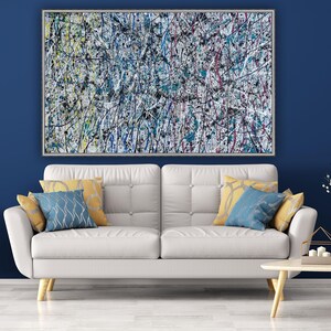 Original Abstract Drip Painting, Large Horizontal Canvas Art, Modern Statement Piece Wall Decor