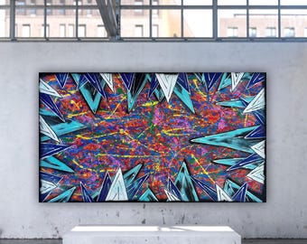 Arte de rua com tinta spray, expressionismo moderno, arte por gotejamento, acrílico sobre tela de grandes dimensões