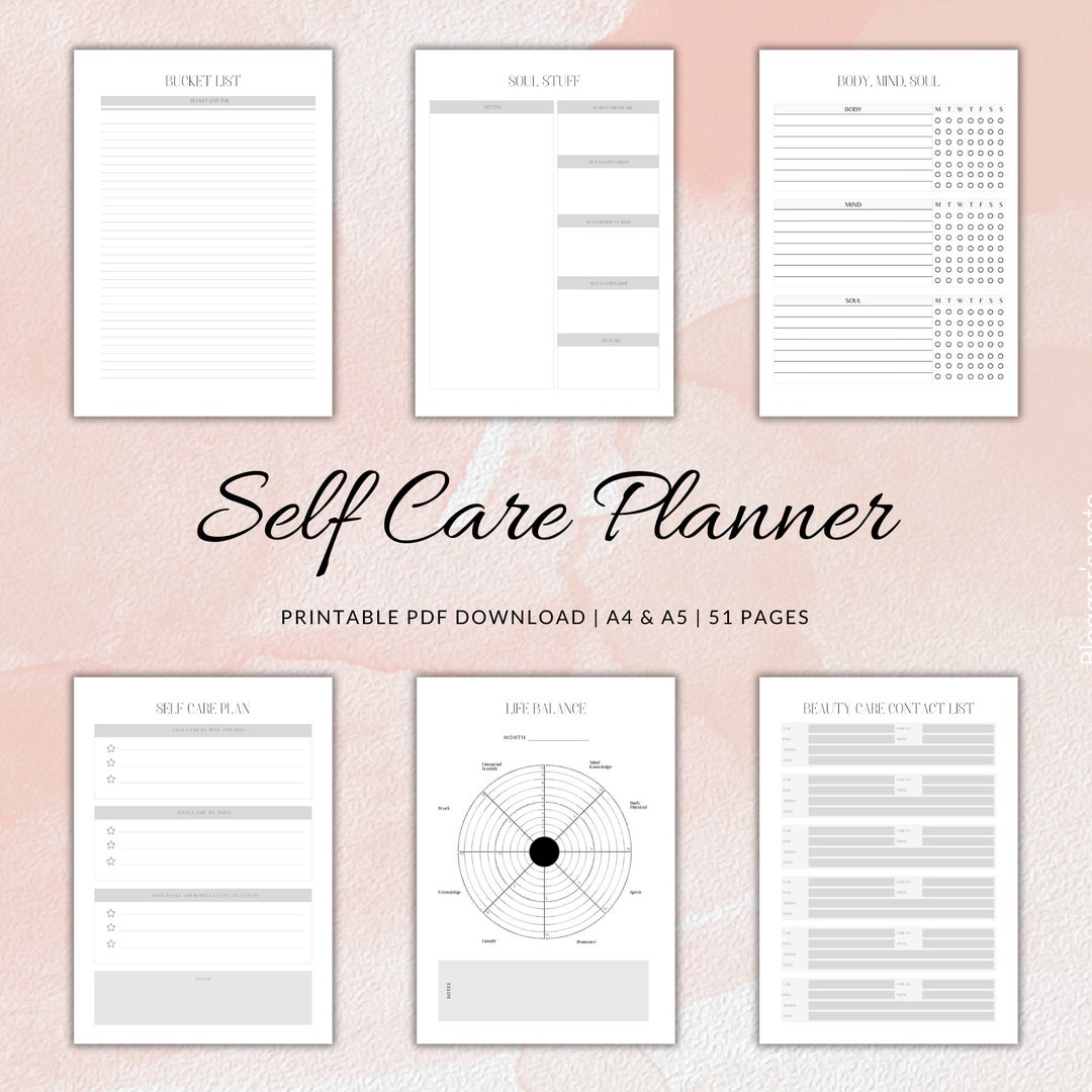 Printable Self Care Planner Bundle, Skincare Tracker, Make Up, Kindness ...