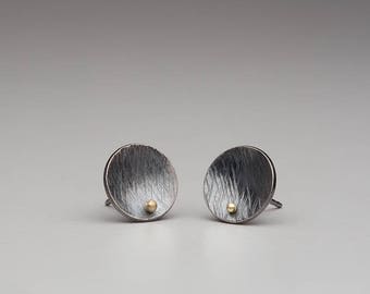 Curved Circle with Gold Rivet Earrings
