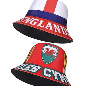 England, Welsh, Scotland National Flag Reversible Bucket Hats. Sun hat for playing watching Cricket, Football or any sporting outdoor fun.